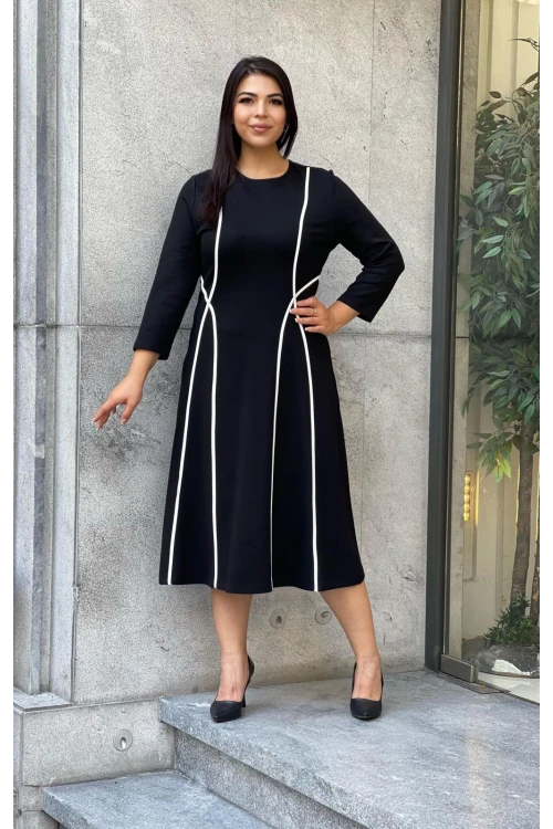 Trend Kadın Küçük Beden Biye Detaylı Truvakar Kol Kışlık Elbise