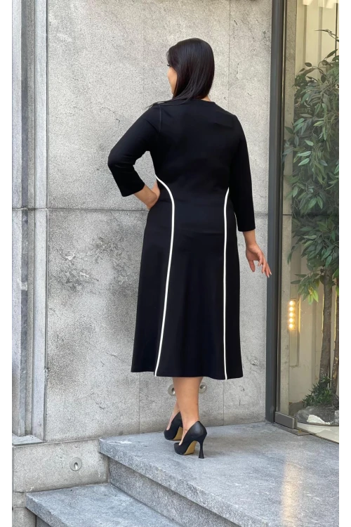 Trend Kadın Küçük Beden Biye Detaylı Truvakar Kol Kışlık Elbise