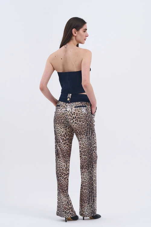 Trend Kadın Özel Tasarım Payetli Leopar İkili Takım