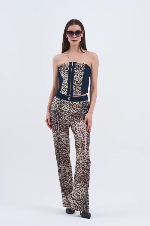Trend Kadın Özel Tasarım Payetli Leopar İkili Takım