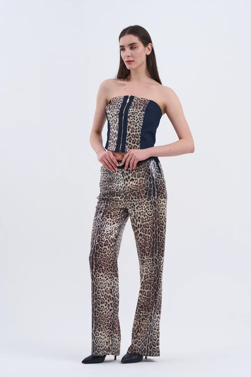 Trend Kadın Özel Tasarım Payetli Leopar İkili Takım