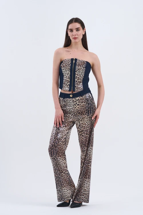Trend Kadın Özel Tasarım Payetli Leopar İkili Takım
