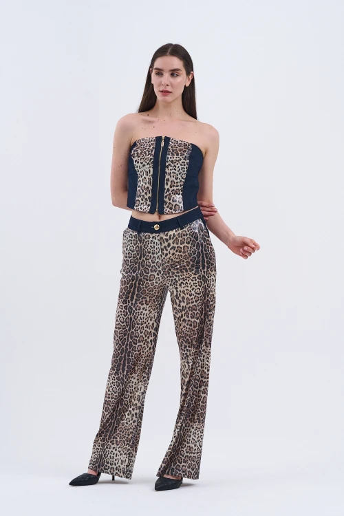 Trend Kadın Özel Tasarım Payetli Leopar İkili Takım