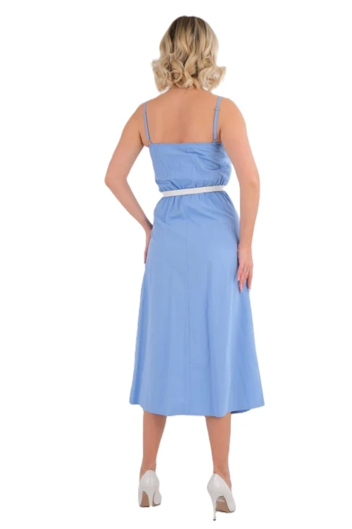 Trend Kadınl Yeni Sezon Pamuk Kumaş Midi Boy Gül Ve Kemer Detaylı Askılı Elbise