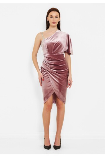 Modatalika Kadın Sağ Omuz Taş Detaylı Gece Elbisesi