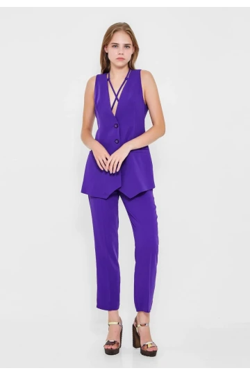 Modatalika Kadın Kolsuz Düğmeli İkili Takım