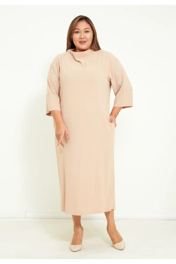 Modatalika Kadın Truvakar Kol Taş Aksesuar Detaylı Maxi Tasarım Elbise