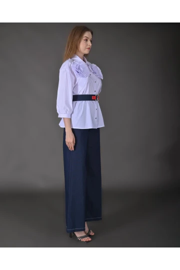 Modatalika Kadın Yeni Sezon Gömlek Pantolon Gül Ve Kemer Detaylı Spor İkili Takım