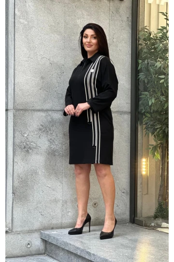 Trend Kadın Büyük Beden Özel Tasarım Taşlı Şerit Detaylı Şık Elbise