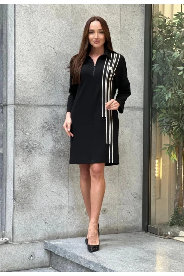 Trend Kadın Özel Tasarım Taşlı Şerit Detaylı Şık Elbise